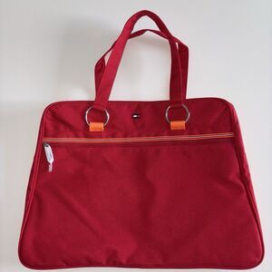 Tommy Hilfiger Vtg Y2K Red Canvas Tote Bag Overnight Classic Zipper Pocket